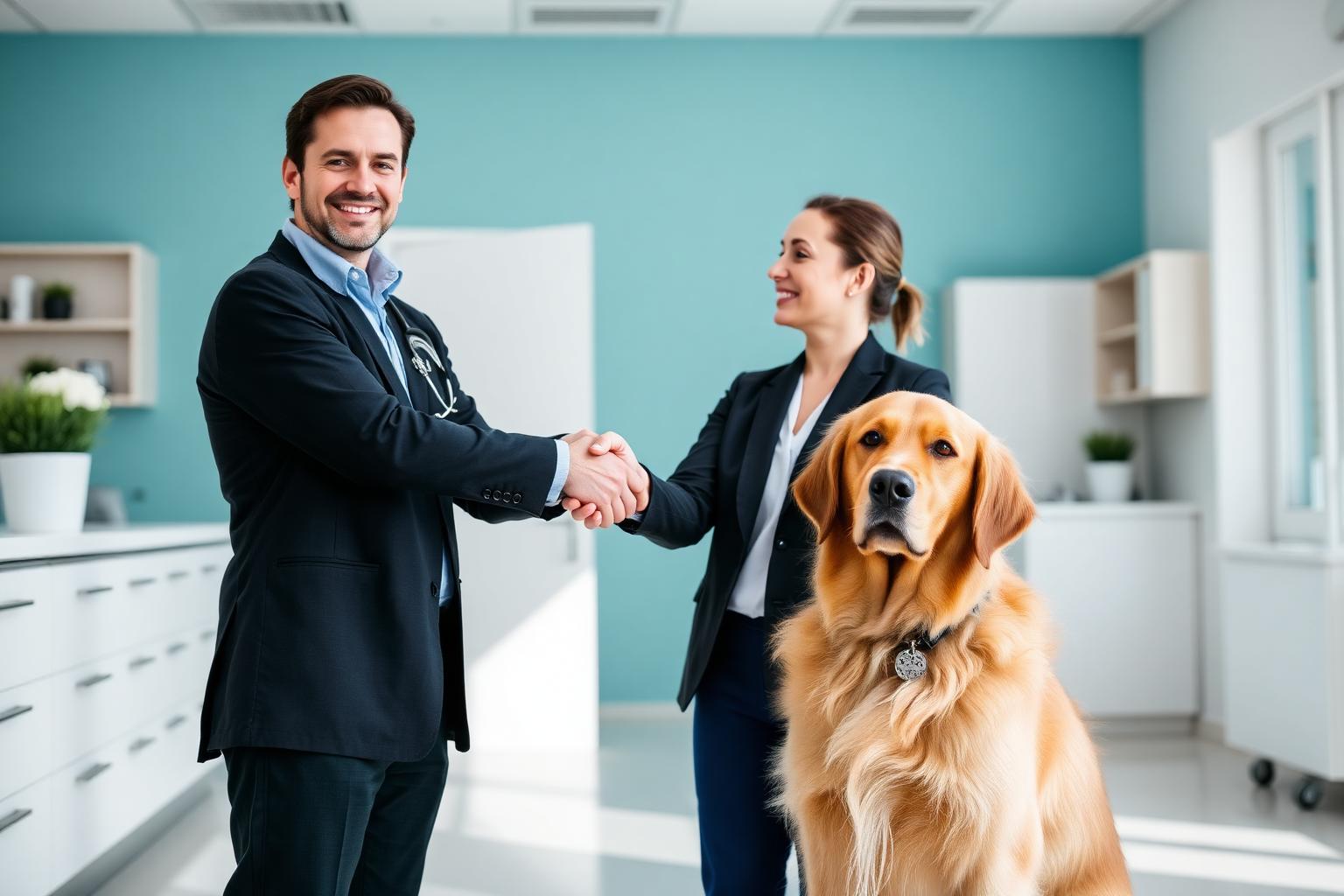 Veterinário e parceiro comercial fechando credenciamento PlanPets